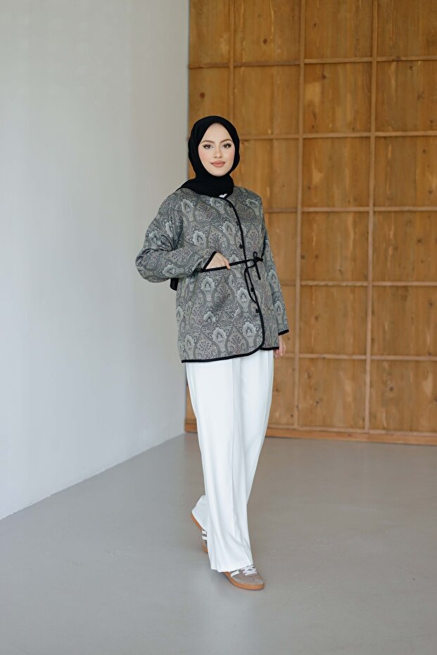 Ethnic Patterned Jacket Navy-Gray - 5