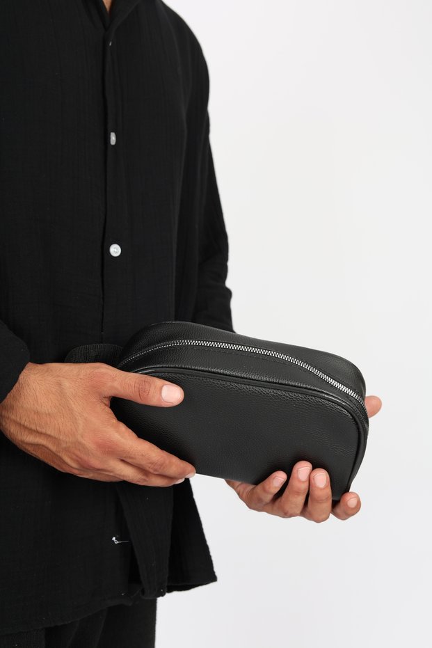 Black Unisex Water Resistant Shaving & Cosmetic Portfolio & Clutch Handbag