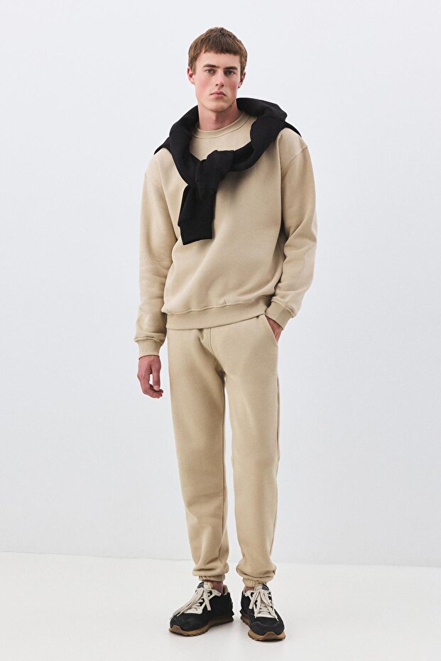 Men's Premium Crew Neck Tracksuit Set Stone 2031