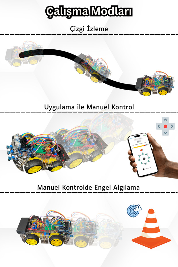 Arduino 4WD Robotik Araç Kiti - 4 Teker Robot Araba - BLE (E-Kitaplı ve Videolu) - 3