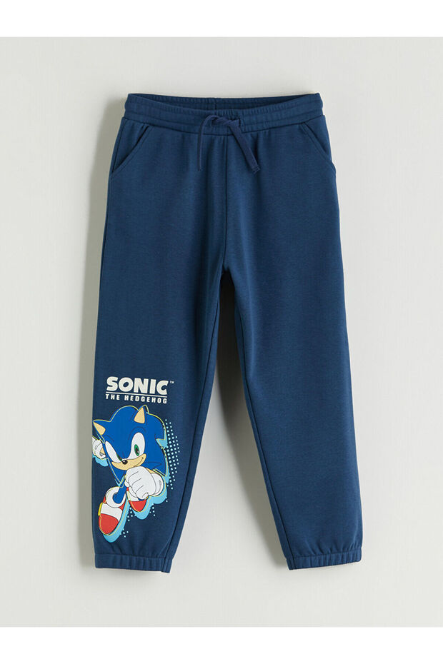 Petrol Beli Lastikli Sonic Baskılı Erkek Çocuk Jogger Eşofman Altı - 1
