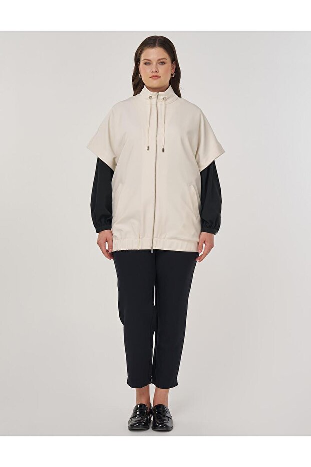 Dik Yaka Yelek Krem - 2