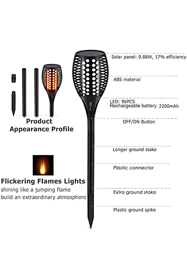 Solar Flame or Fire Torch Light, Waterproof Flickering LED, Solar Powered Outdoor Lamp (2 Pack)