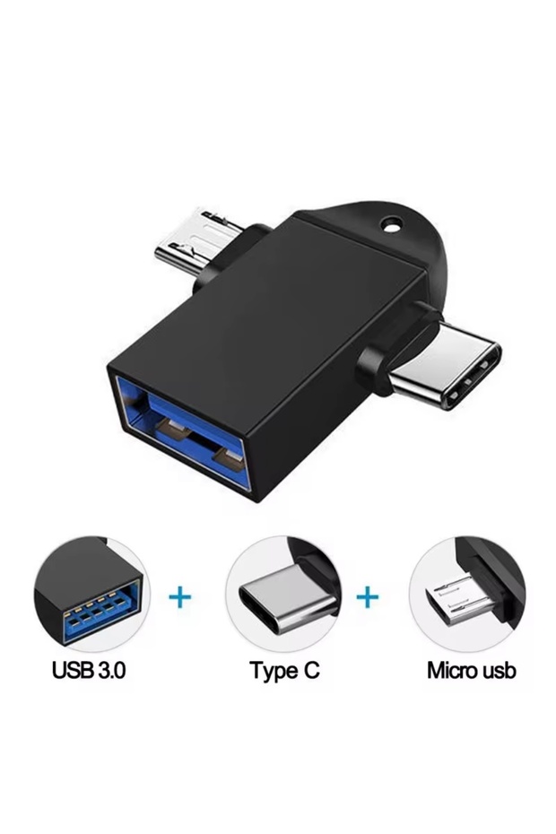 3in 1 OTG Adaptör- Android&Type-C ve USB Girişli Flaş Çoklayıcı - 1
