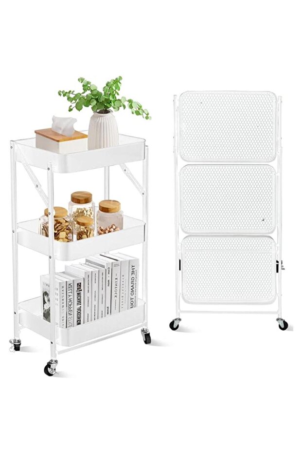 3-Tier Rolling Utility Cart with Mesh Panels, Mobile Storage Organizer with Wheels, Black