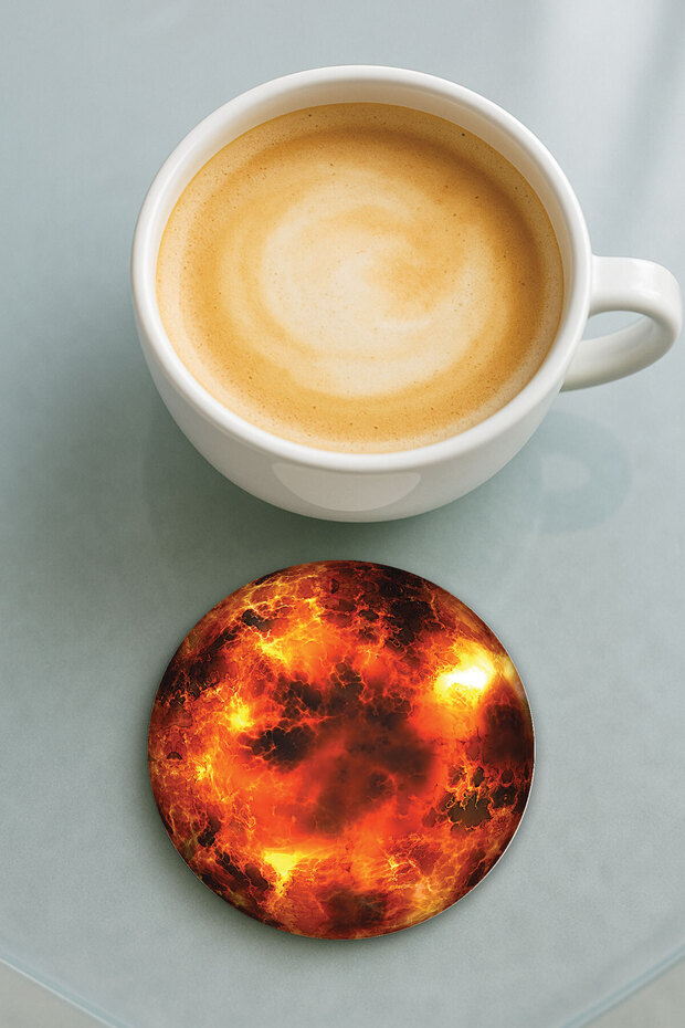 Round Plexiglass Coaster with Printed Pattern Single Burning Planet - 1