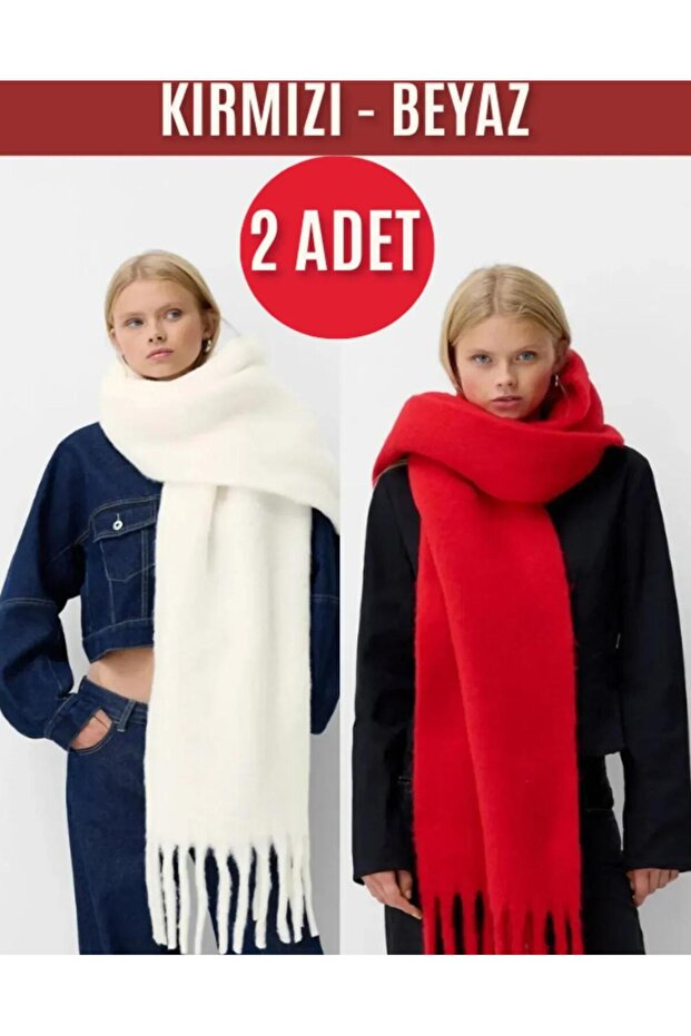 2-Piece Set Soft Imported Soft Textured Women's White-Red Scarf, Shawl, Valentine's Day Gift