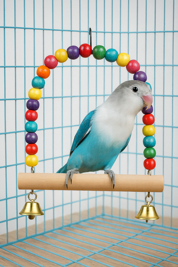 Natural Wooden Swing Bird Toy – Durable Design for Chewing and Climbing