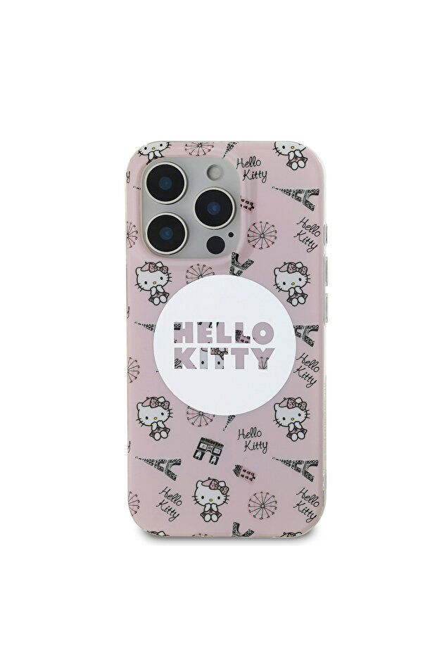 Husa Hello Kitty iPhone 16 Pro Hardcase IML All Over Paris MagSafe, roz, HKHMP16LHAOPP - 2