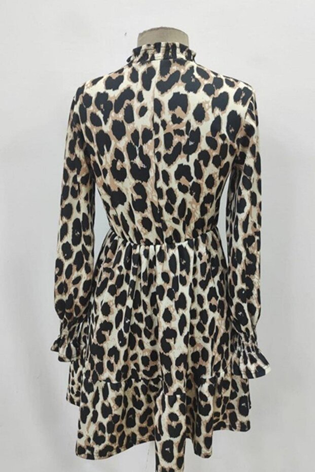 Rochie modală cu guler cu model leopard - Leopard - 4