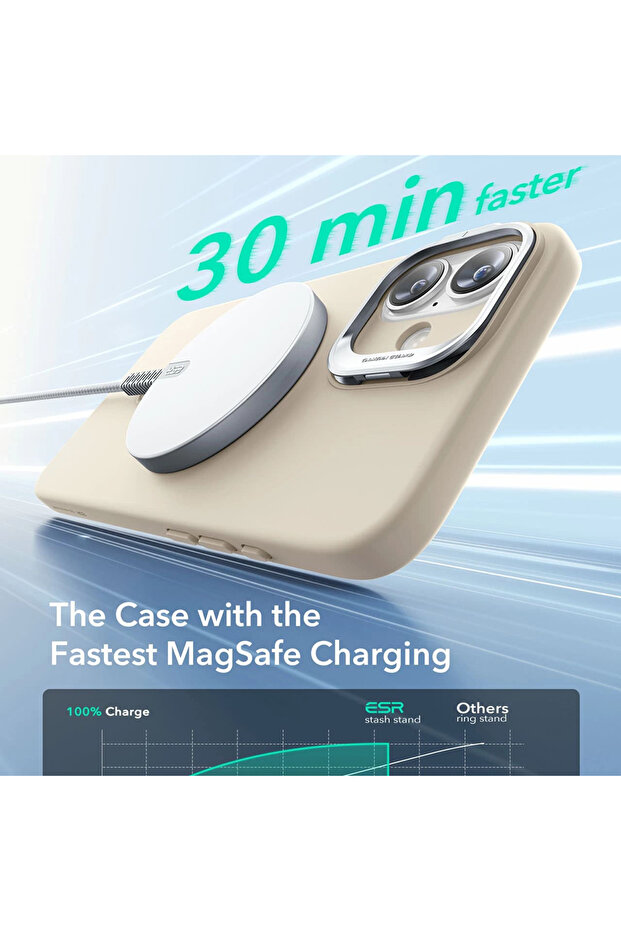 Husa iPhone 16 Plus Cloud Soft HaloLock Kickstand, crem - 5