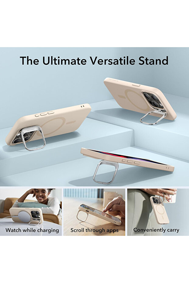 Husa iPhone 15 Pro Cloud Soft HaloLock Kickstand, crem - 4