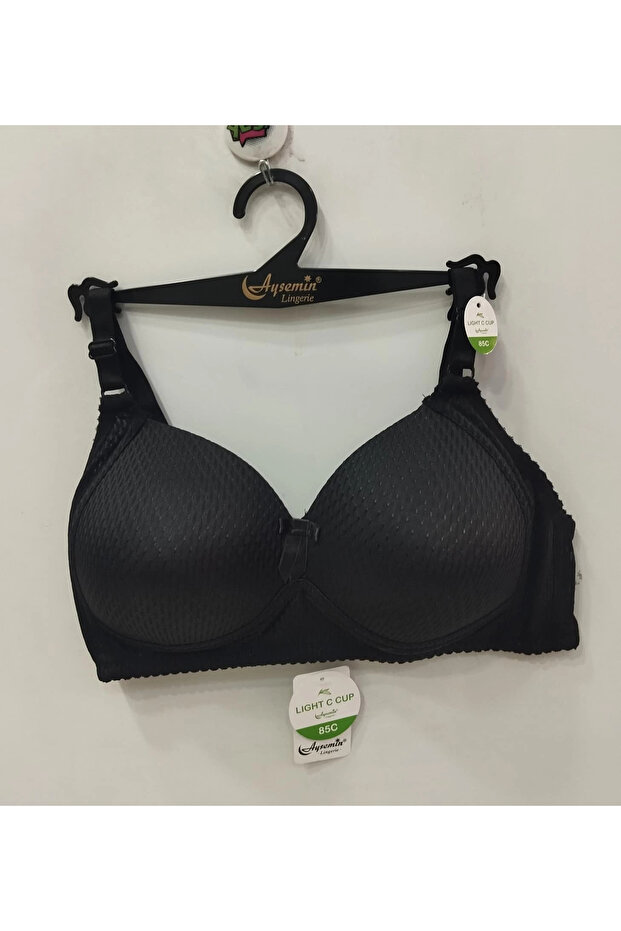 Women's Polka Dot Patterned C Cup Gathering Bra - Black