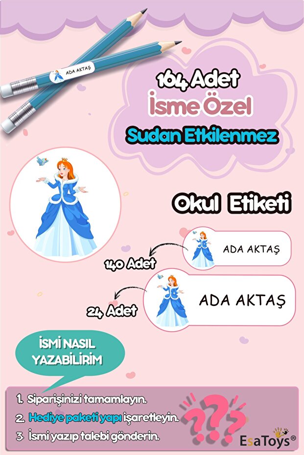 Princess Themed Special Name Written School Label
