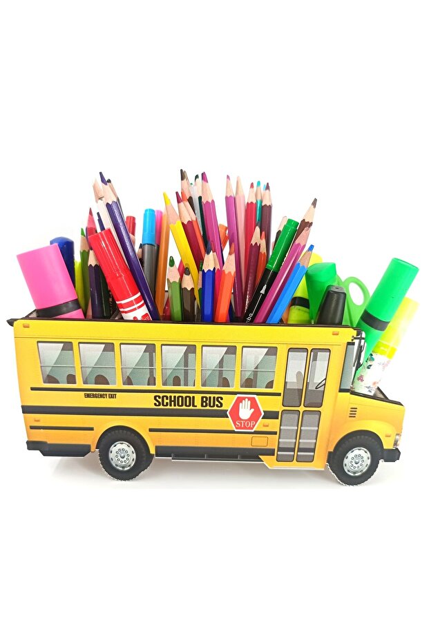 Wooden School Bus Desktop Pen Holder Pencil Case and Organizer