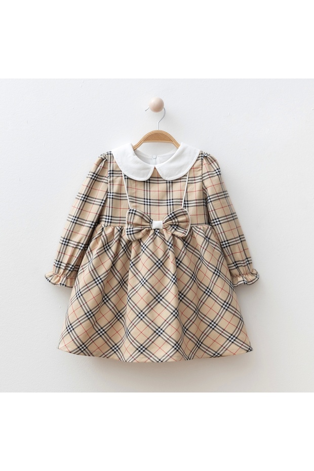 Plaid Pattern Bow Detailed Baby Girl Dress