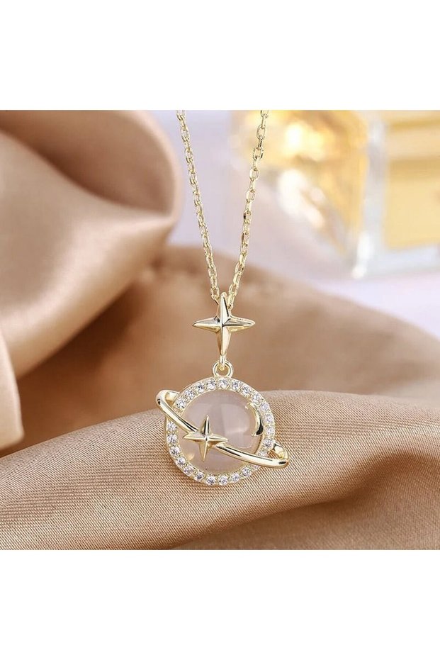Gold Color Opal Star Planet Steel Necklace