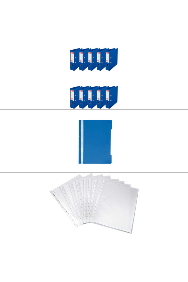 ESSELTE 10 ADET GENİŞ KLASÖR MAVİ - 50 ADET MAVİ TELLİ DOSYA - 1 PAKET 100LÜ POŞET DOSYA - 1