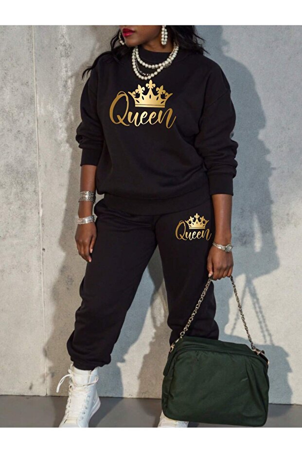 Daily 3 Thread Comfortable Queen Printed Plain Winter Thick Bottom Top Tracksuit Set