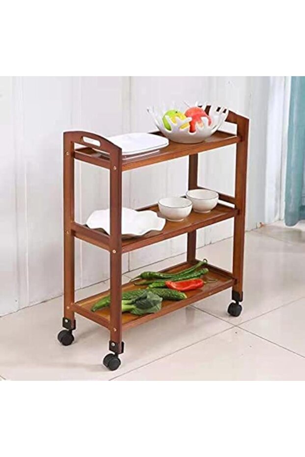 FFD Premium Bamboo Kitchen Trolley – 3 & 4 Tier Rolling Utility Cart | Multipurpose Storage &