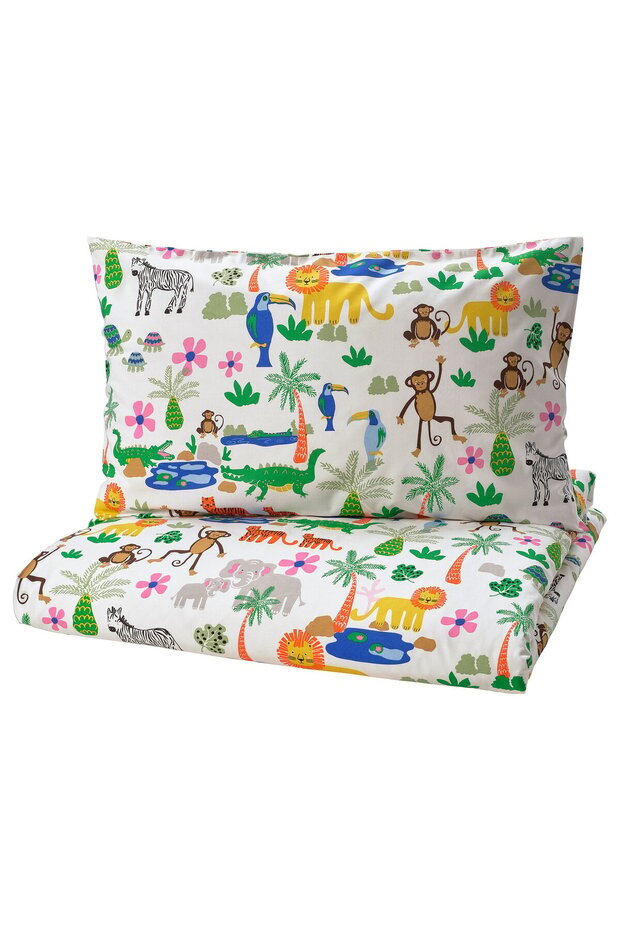 NATTHÄGER Duvet cover and pillowcase, multicolour/jungle, 150 x 200/50 x 80 cm