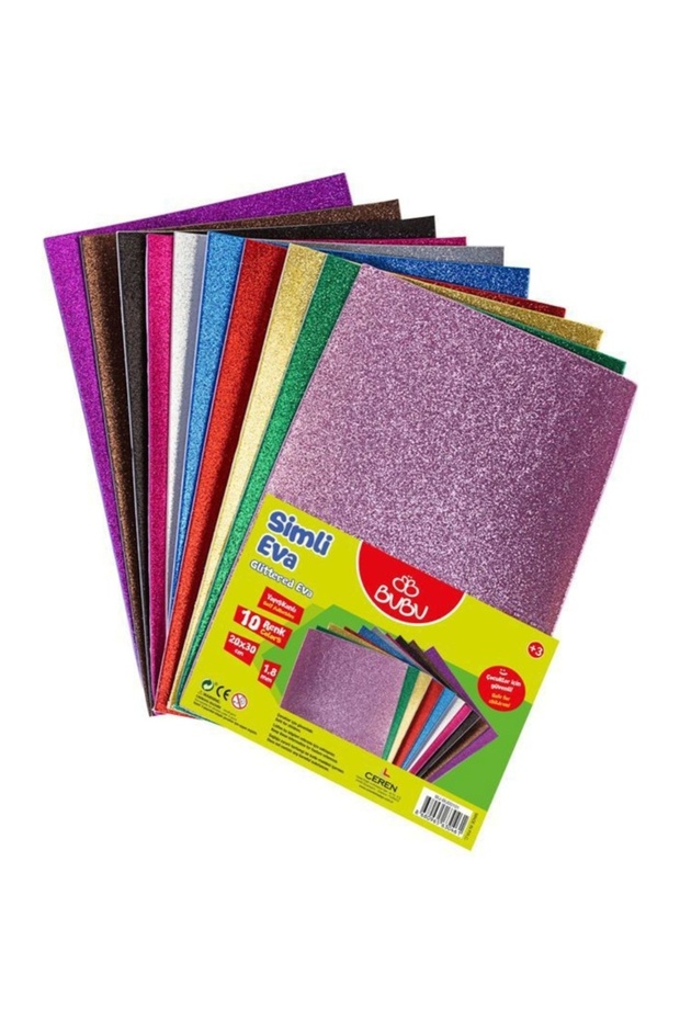 Bubu Glitter Adhesive Eva 10 Color Set 20X30 cm - for Hobby and Crafts