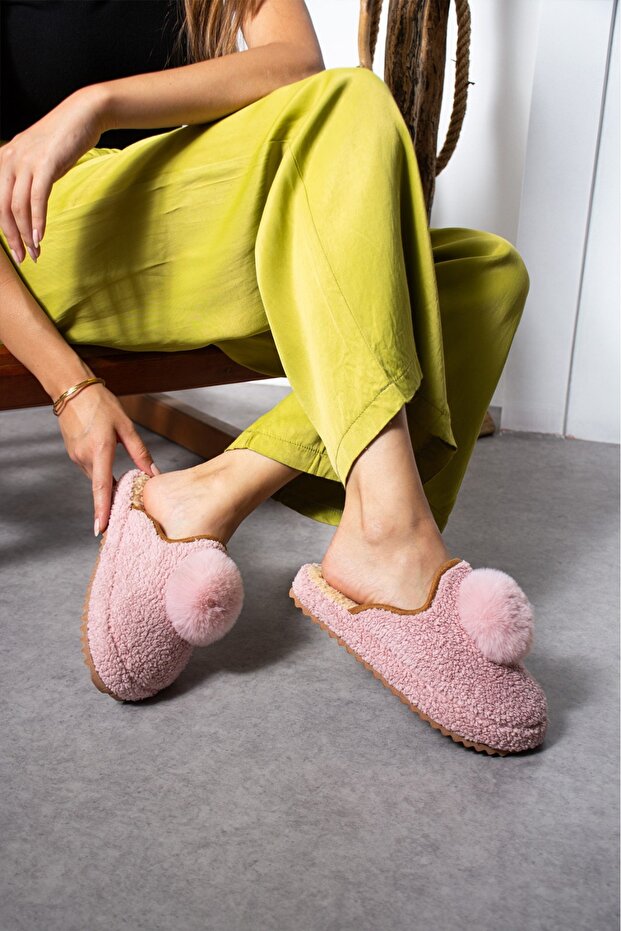 Pudra PonPon Kışlık Kadın Terlik - 2