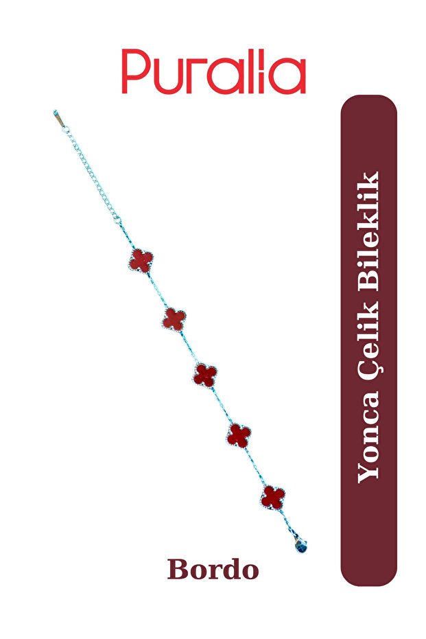 Yonca Çelik Bileklik - Bordo - 4