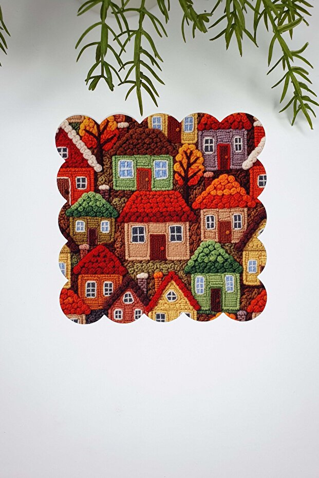 3D Embroidery Effect Autumn Houses Laser Cut Digital Printed Cocktail Napkin 1 Piece
