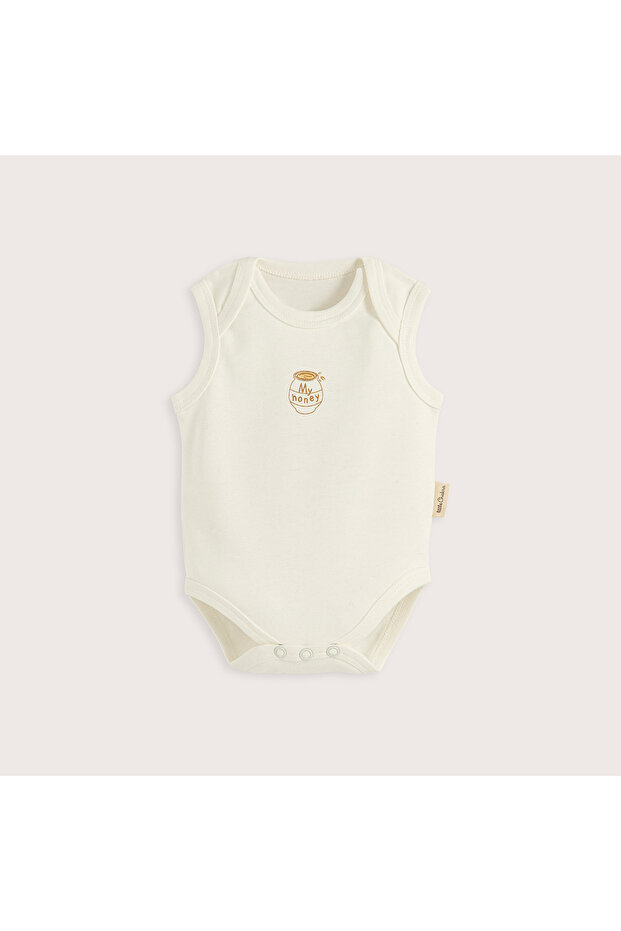 Happy Bee Printed Sleeveless Bodysuit Ecru
