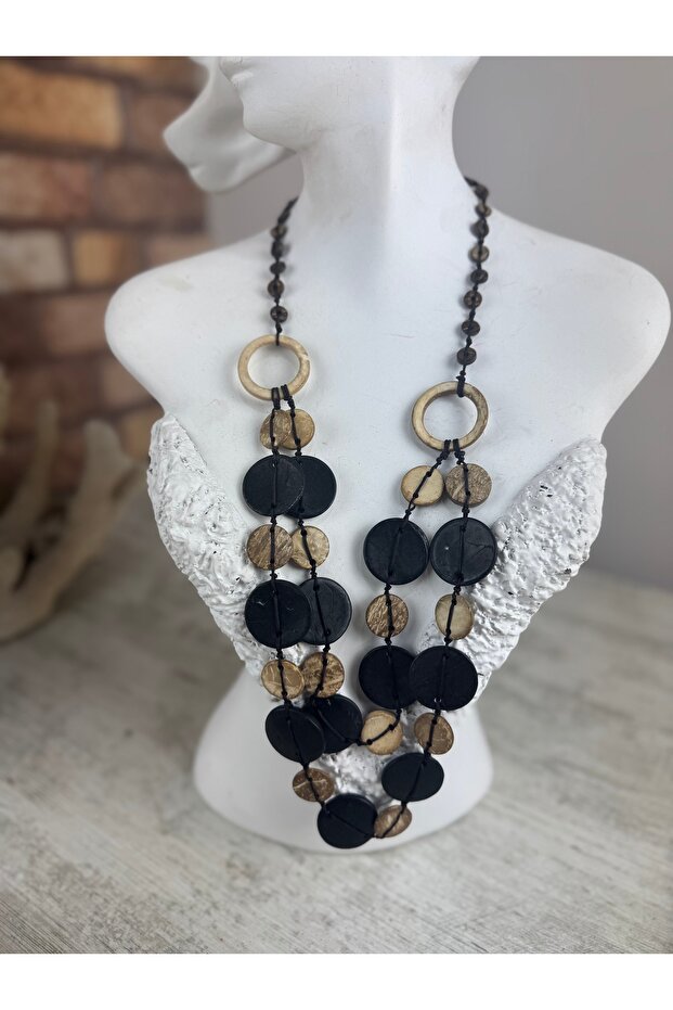 Halkalı ahşap tasarım kolye - 2