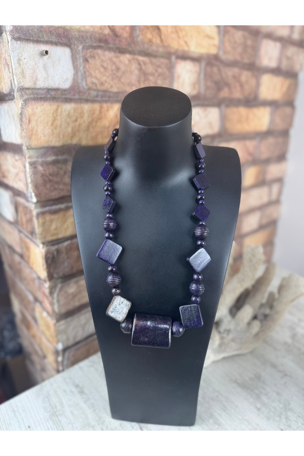 Mor ahşap kolye - 3