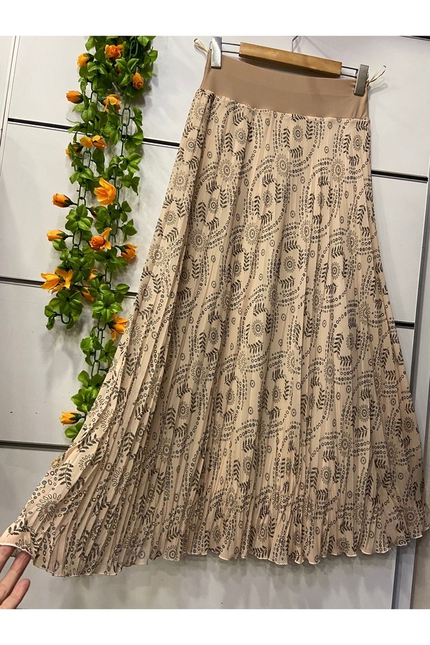 Patterned Chiffon A-Line Skirt Lined - 1
