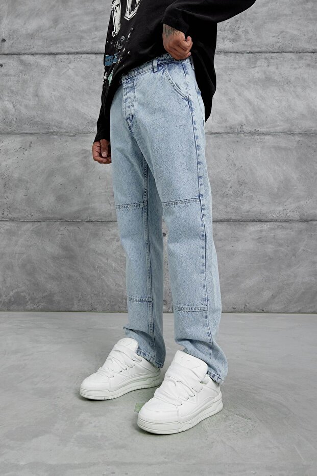 Men's Jean Trousers Mb Light Blue Baggy with Pocket Detail