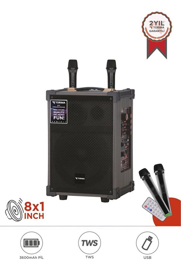 D71 Profesyonel Çift Mikrofonlu BT Kablosuz Hoparlör Bass Ses Kutusu Speaker - 1