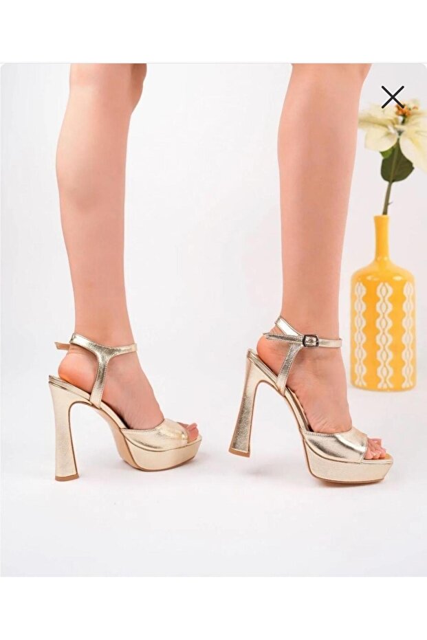 Kadın 13 Cm Platform gold platform ayakkabı - 2