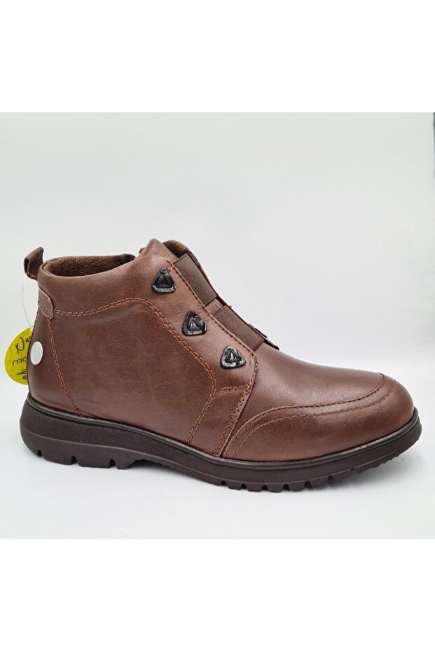 D25Kb-1730 Brown Faber Genuine Leather Thermal Lining Zippered Women's Boots
