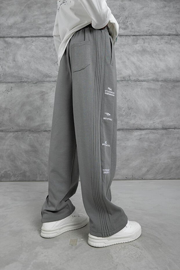 Erkek Füme Unstoppable Yazılı Baggy Kalıp Eşofman Altı - 6