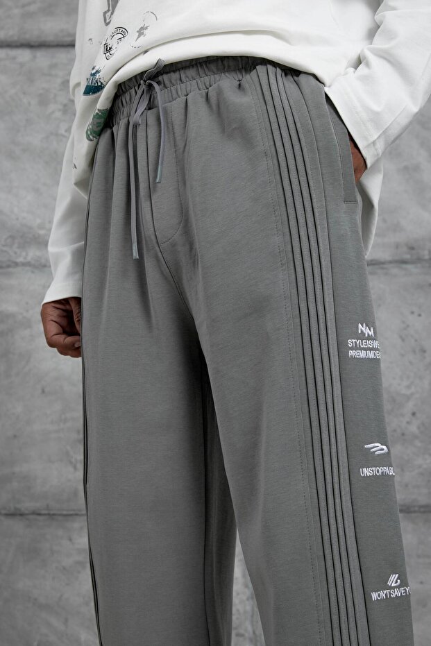 Erkek Füme Unstoppable Yazılı Baggy Kalıp Eşofman Altı - 3