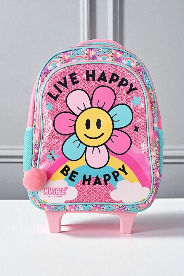 حقيبة ظهر مدرسية من نوع Live Happy ذات قسمين باللون الوردي