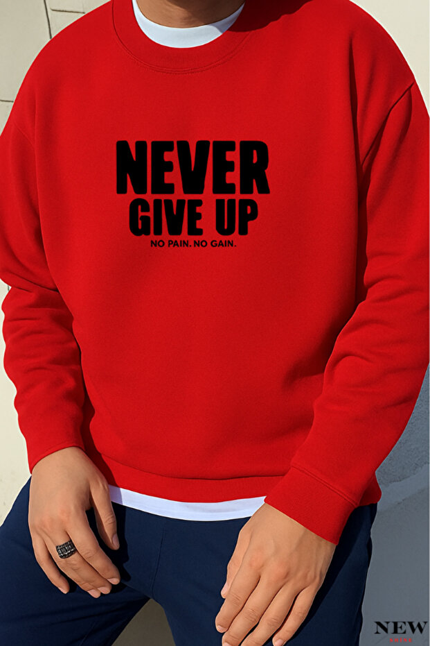 Never Give up Printed Crew Neck Sweatshirt