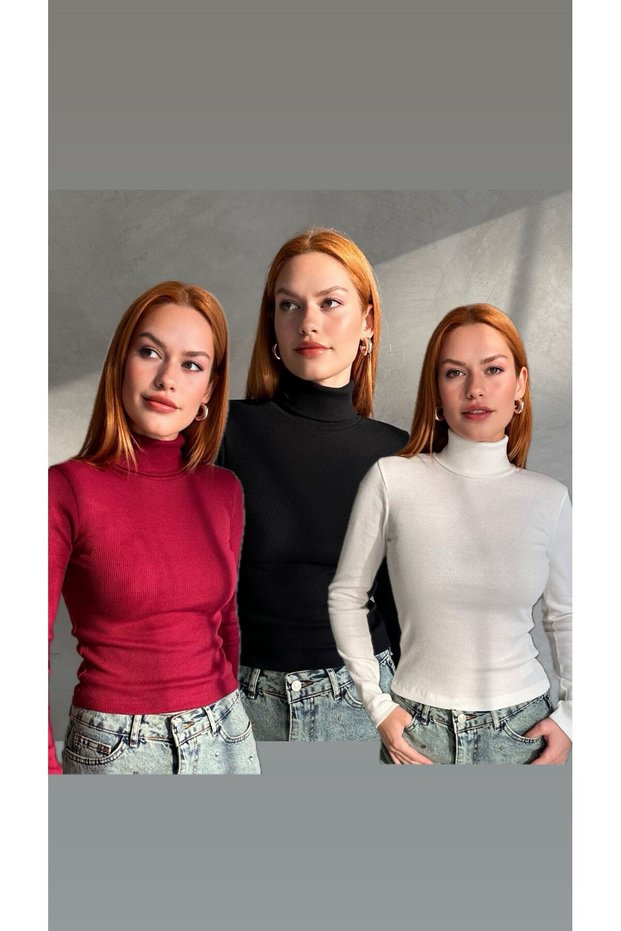 Set of 3 Women's Turtleneck Anti-Pilling Long Sleeve Bodysuit