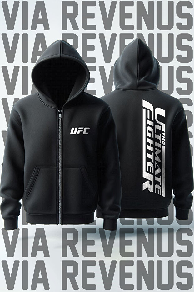 Ufc Front and Back Printed Unisex Zippered Hooded Sweatshirt Cardigan