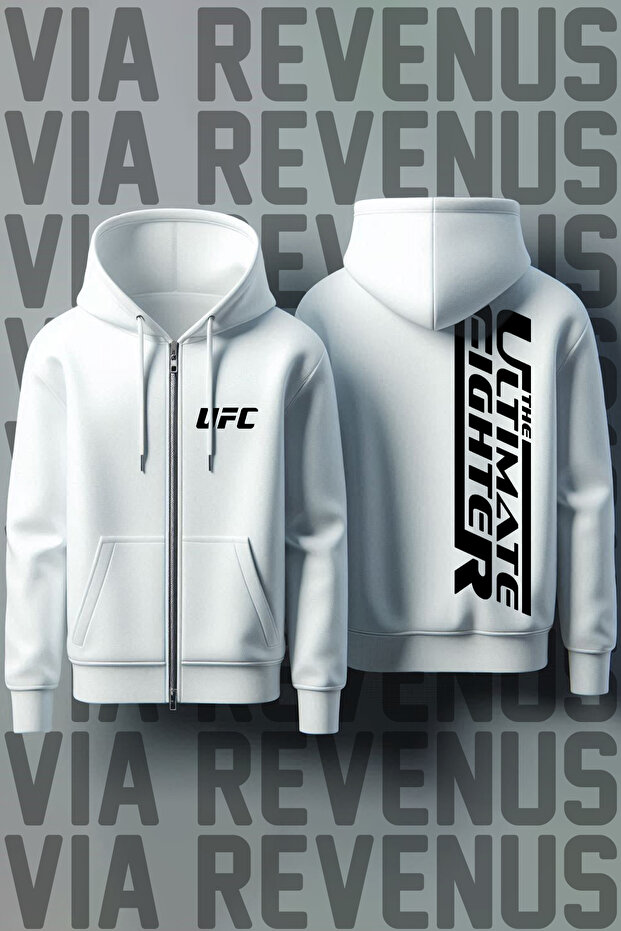 Ufc Front and Back Printed Unisex Zippered Hooded Sweatshirt Cardigan