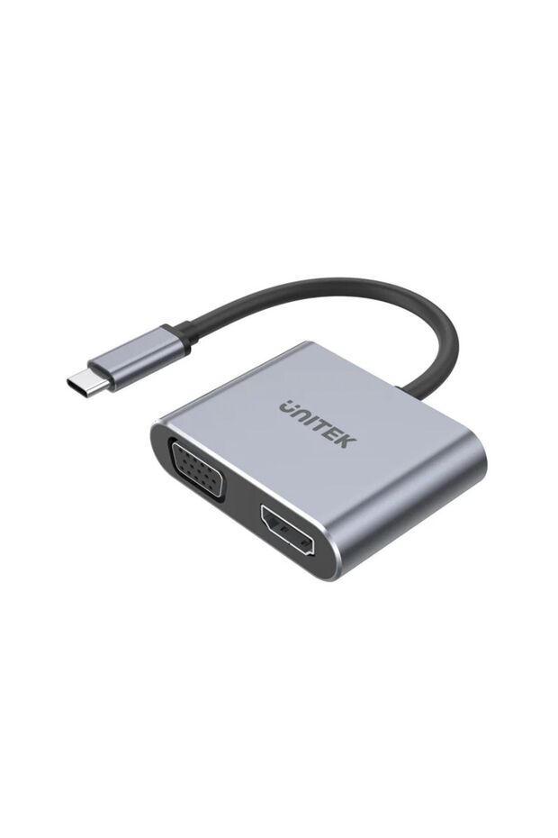 موزع يو هاب كيو 4 لايت 4 في 1 USB-C - شاشة مزدوجة MST، 4K HDMI وVGA، رمادي فضائي | D1049A - 1