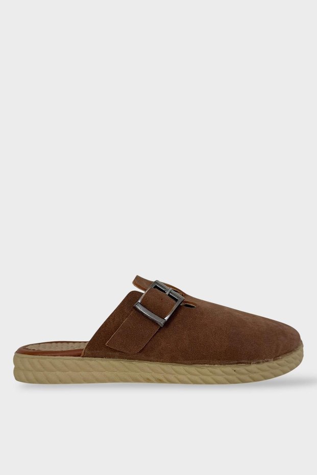 Belt Buckle Nubuck Women's House Slippers Taba