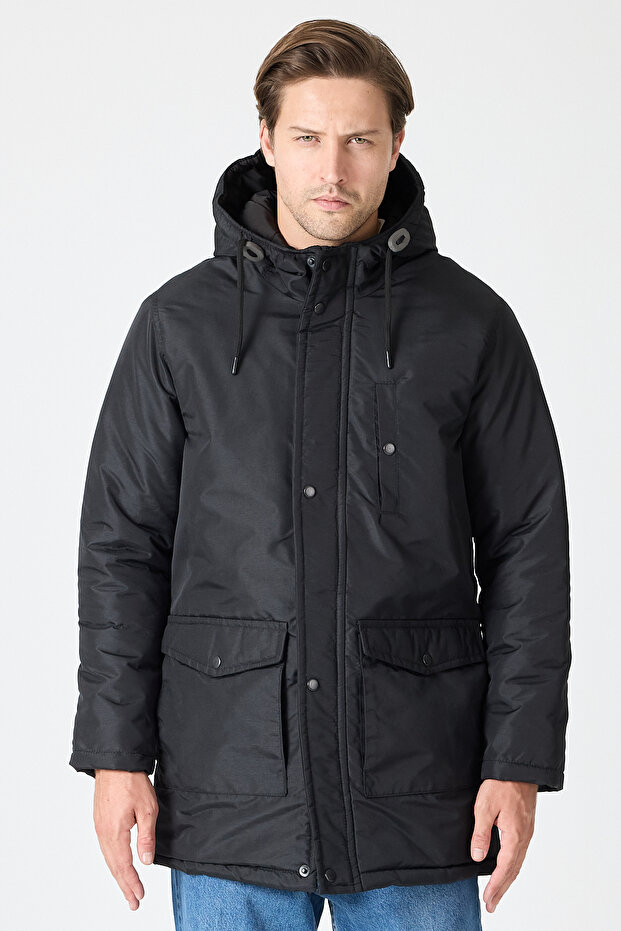 Men's Black Hooded Parka