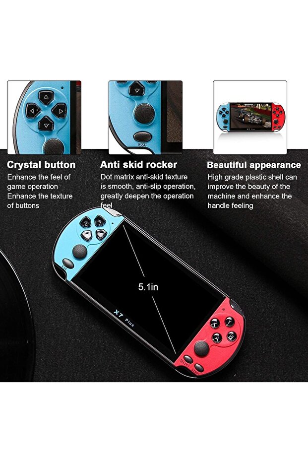 X7 Plus 5.1" Handheld Game Console with 1000+ Built-in Games, Dual Joysticks, 8GB Storage, MP5 Playe - 6