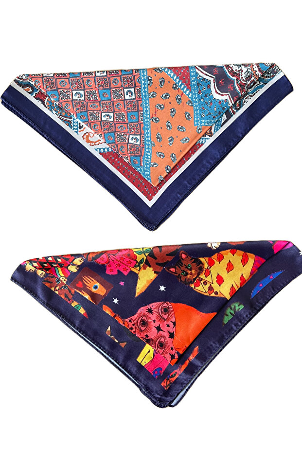 2-piece satin bandana set - includes satin scarf and satin bag accessory - patterned bandana, 45x50 cm