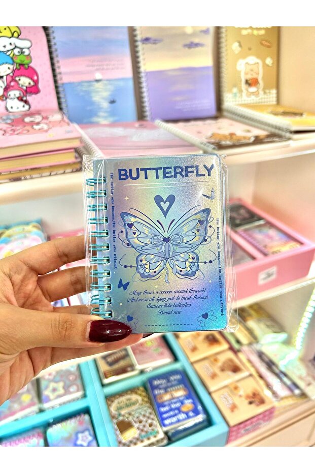 دفتر ملاحظات أزرق بتصميم فراشة ثلاثي الأبعاد - 1